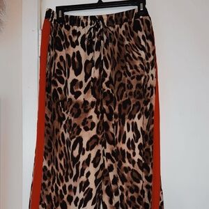 Leopard print pants with detail stripe